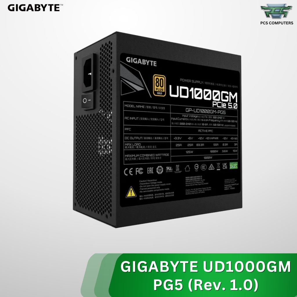 Gigabyte GP-UD1000GM PG5 1000W 80 Plus Gold Fully Modular Power Supply - PCIe Gen 5.0 Ready