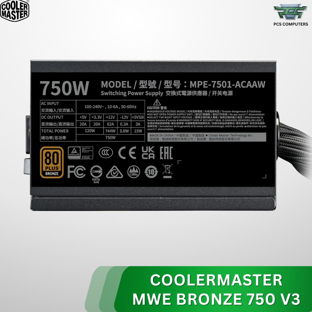 Cooler Master MWE Bronze 750 V3 Power Supply - 750W 80 Plus Bronze ATX 3.1 Non-Modular PSU Black - Image 4