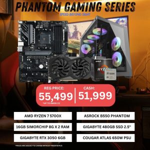 Phantom Gaming Desktop – AMD Ryzen 7 5700X | RTX 3050 | 16GB RAM | 480GB SSD