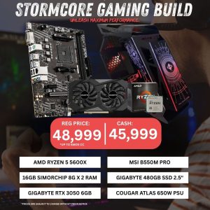 Stormcore Gaming Build – AMD Ryzen 5 5600X | RTX 3050 | 16GB DDR4 | 480GB SSD Desktop