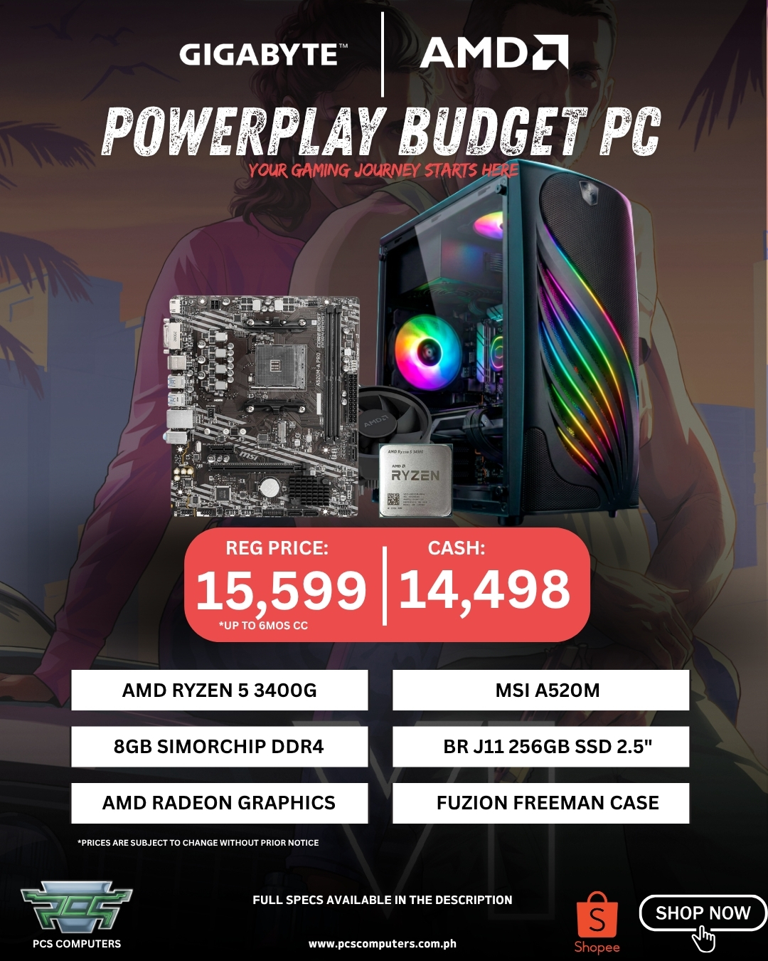 PowerPlay Home & Office PC | AMD Ryzen 5 3400G | 8GB Memory | 256GB SSD