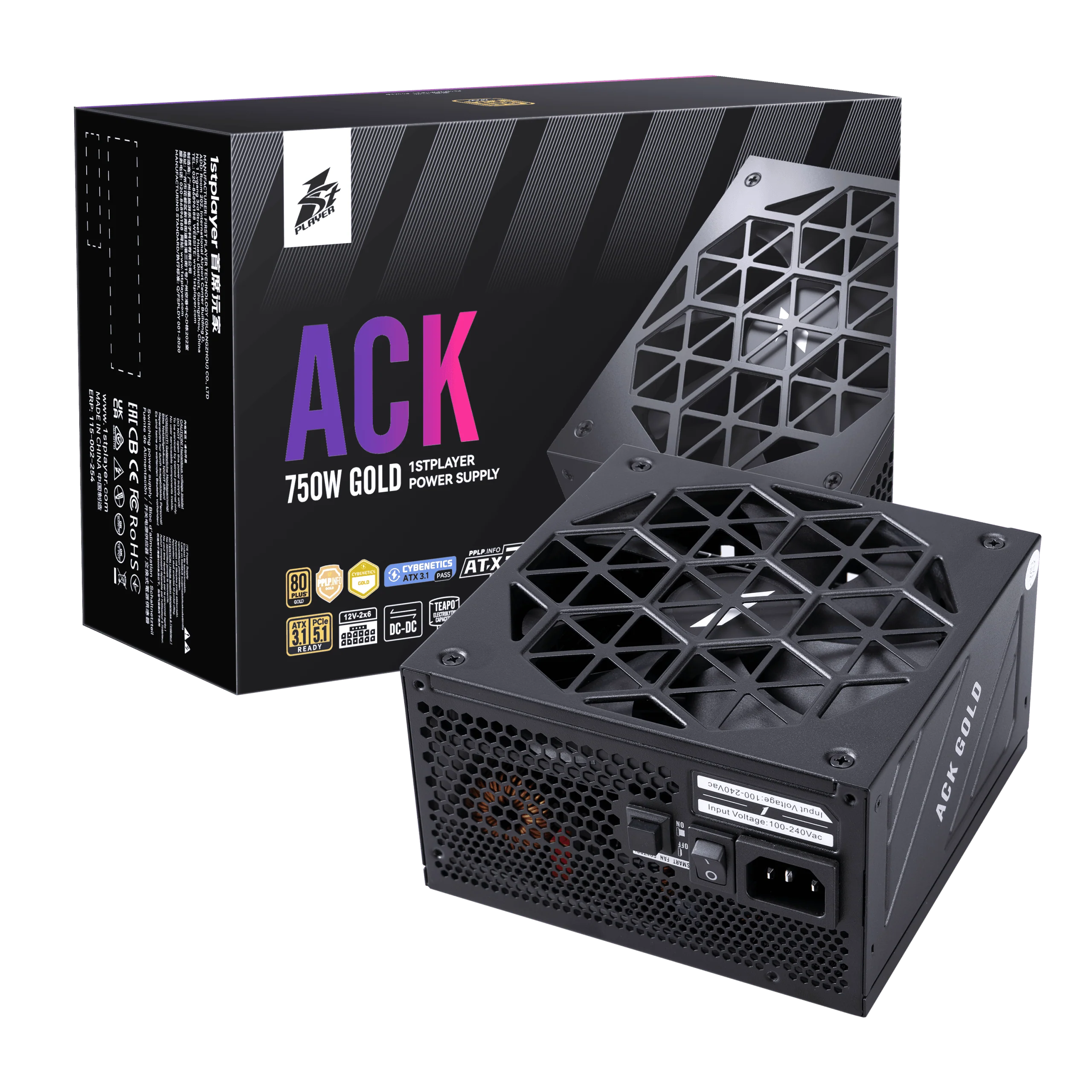 1stPlayer ACK GOLD 750W | 850W 80+ Gold ATX 3.1 PCIE 5.1 Full Modular Power Supply Unit