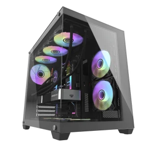 DarkFlash C285P V2 Tempered Glass Side Panel Dual Chamber Luxury ATX PC Case (Black, White)