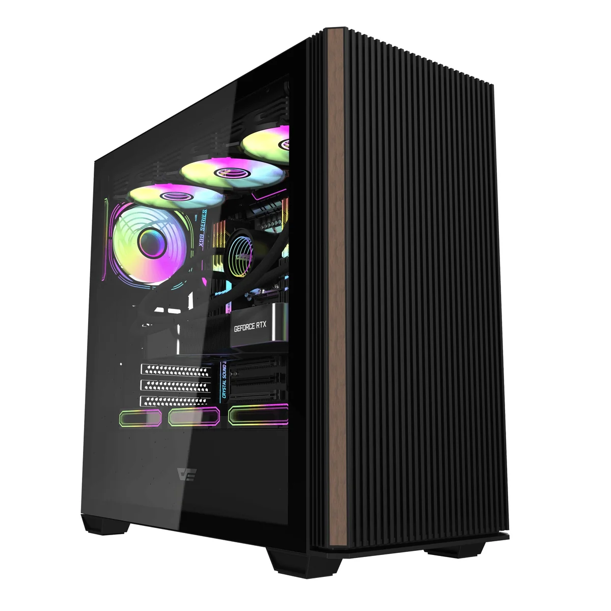 DarkFlash DS900WS Luxury ATX Front Wood Style Panoramic Side Glass Panel PC Case (Black, White) - Image 7
