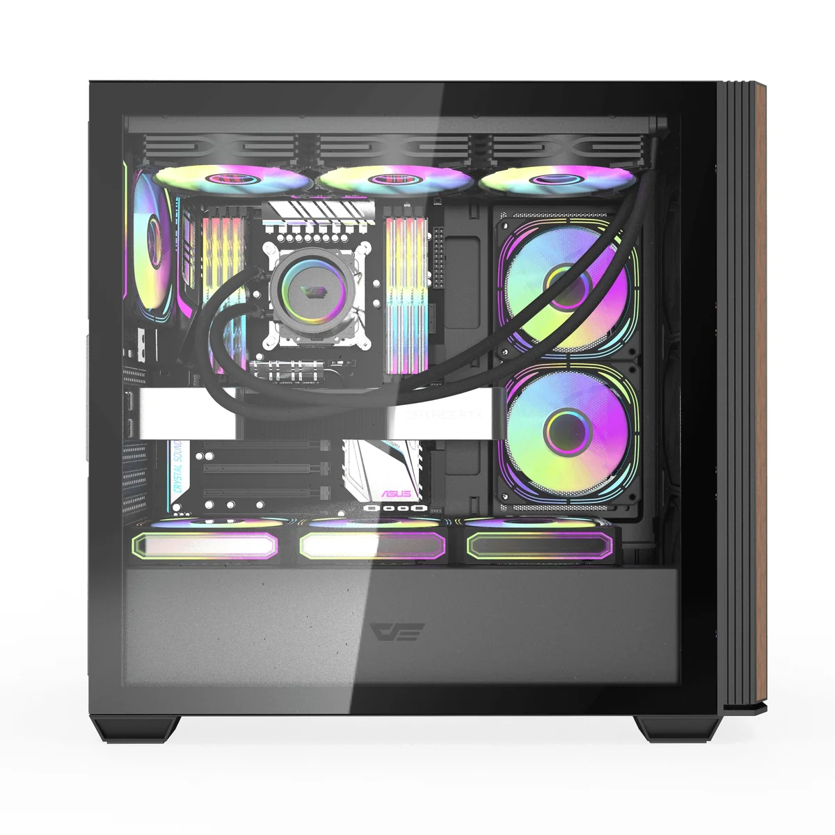 DarkFlash DS900WS Luxury ATX Front Wood Style Panoramic Side Glass Panel PC Case (Black, White) - Image 6