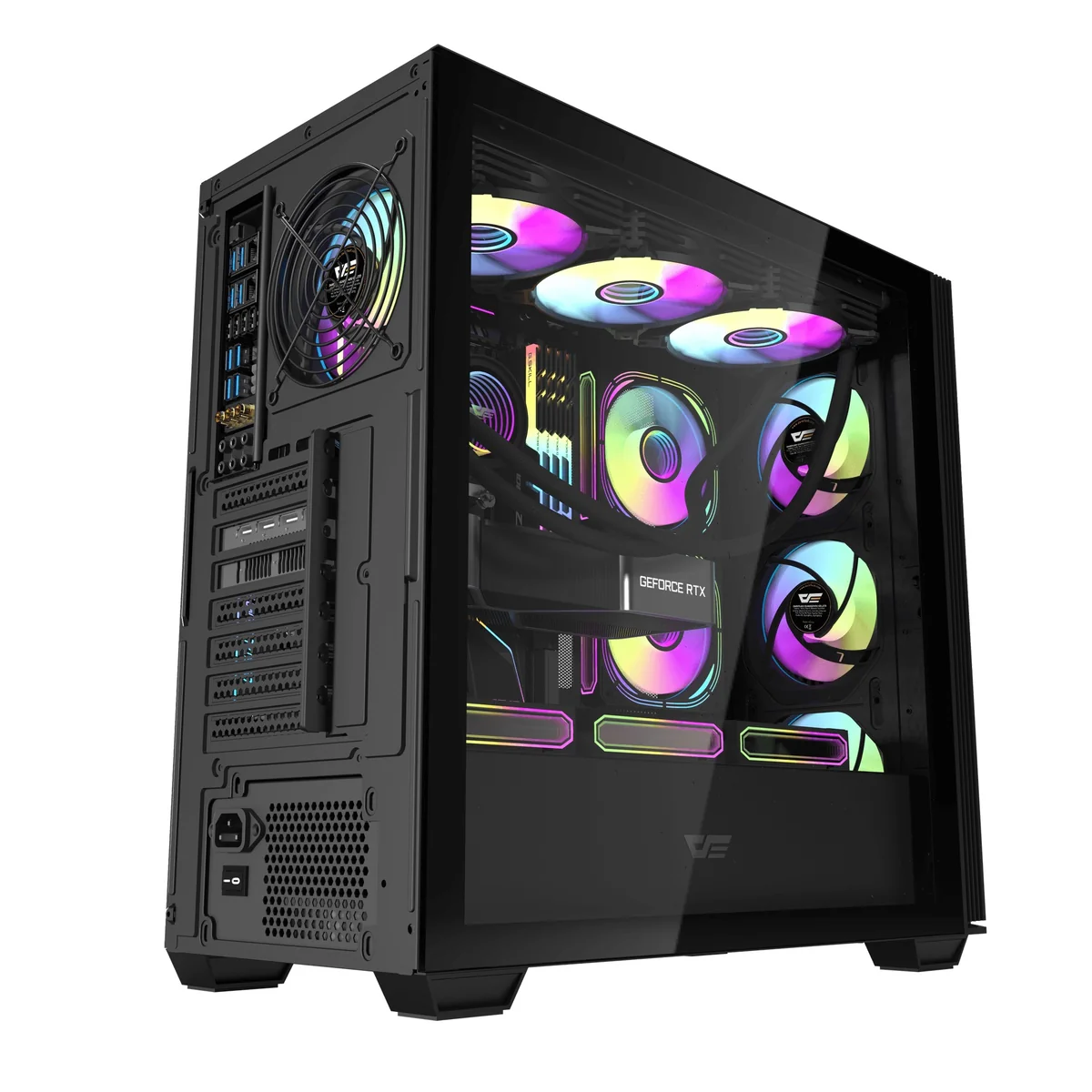 DarkFlash DS900WS Luxury ATX Front Wood Style Panoramic Side Glass Panel PC Case (Black, White) - Image 5