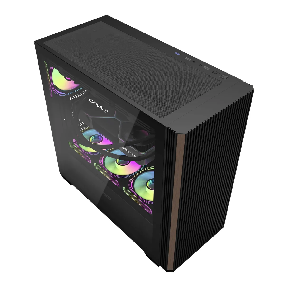 DarkFlash DS900WS Luxury ATX Front Wood Style Panoramic Side Glass Panel PC Case (Black, White) - Image 3