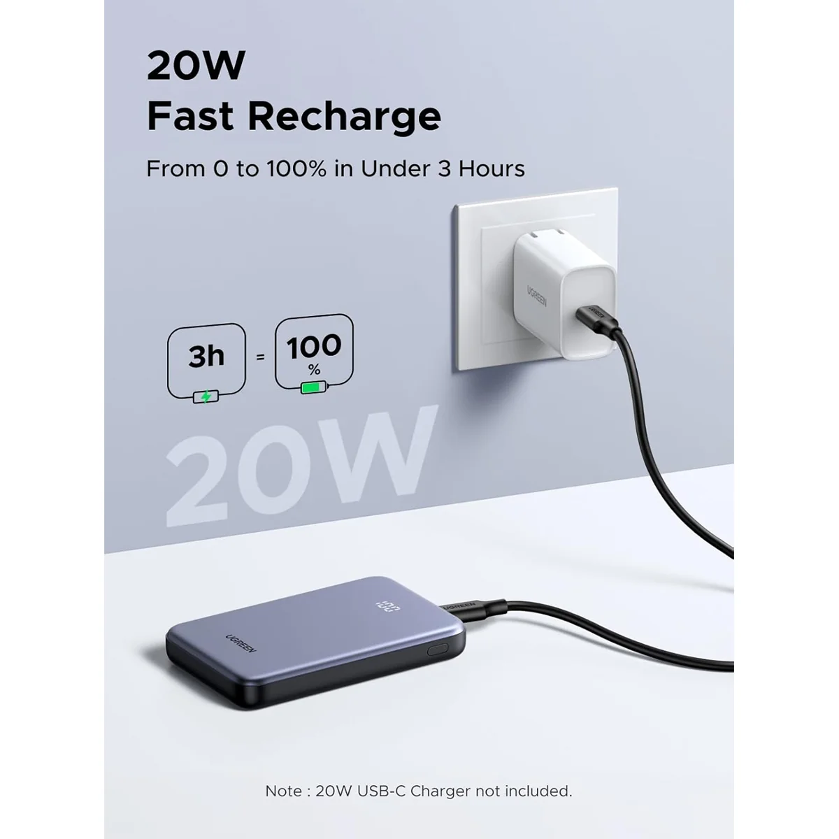 Ugreen 10000mAh 2-Way fast Charging 20W Power Bank (Grey) (PB507/75131B) - Image 3