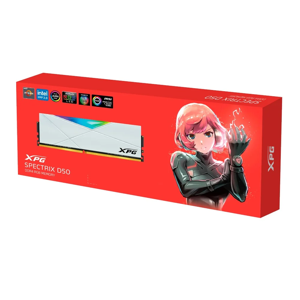 Adata XPG Spectrix D50 16GB (2x8GB) DDR4 RGB 3600MHz PC4-28800 CL18-22-22 1.35V Desktop Memory (White)