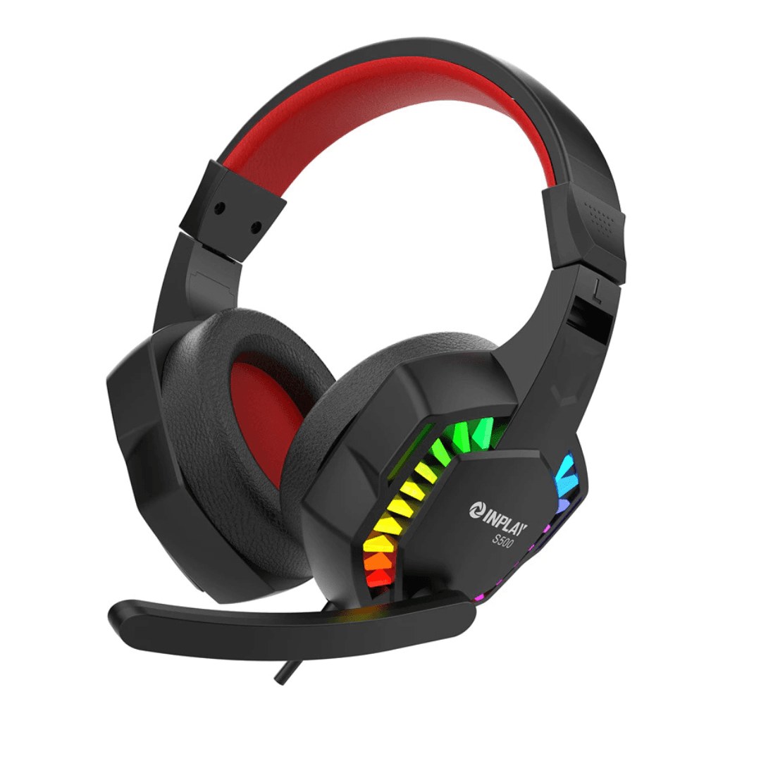 INPLAY S500 black RGB wired gaming headset with boom microphone