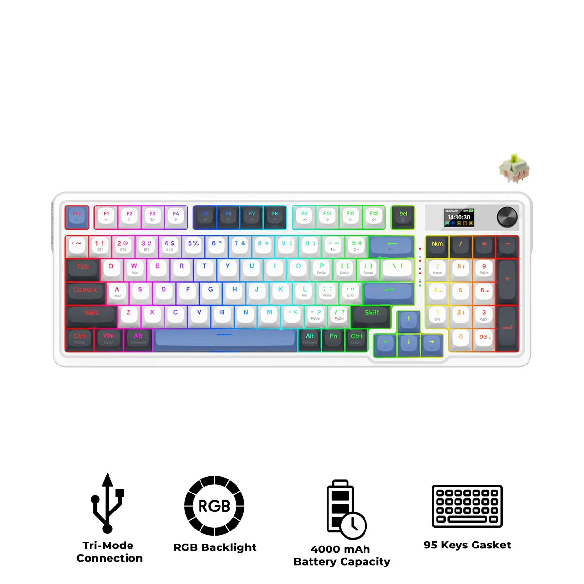 Redragon Galatin Pro K719WGB-RGB-PRO Wireless Mechanical Keyboard — White/Grey/Blue